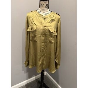 NWT Lane Bryant Women Plus 20 Olive Gold Satin Military Blouse Epaulette Top NEW